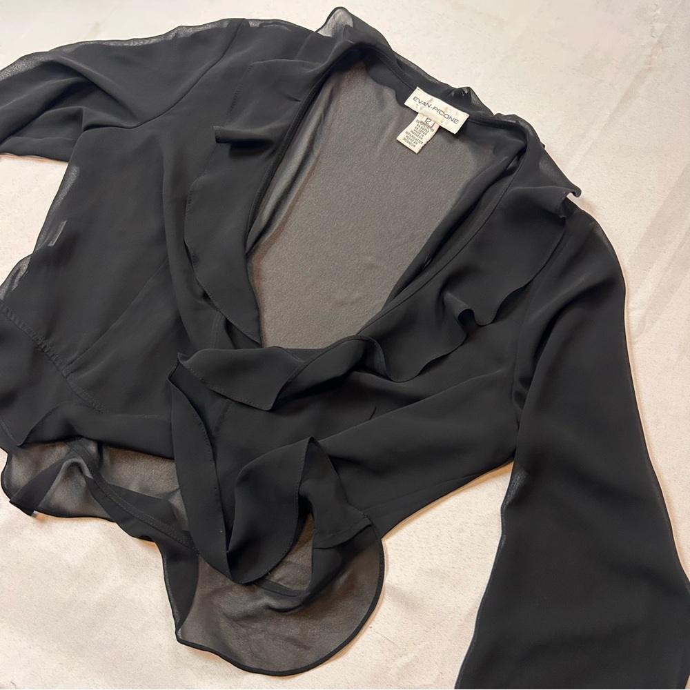 Evan Picone Sheer Cardigan Black Flowy Size 12 Boho Fairy